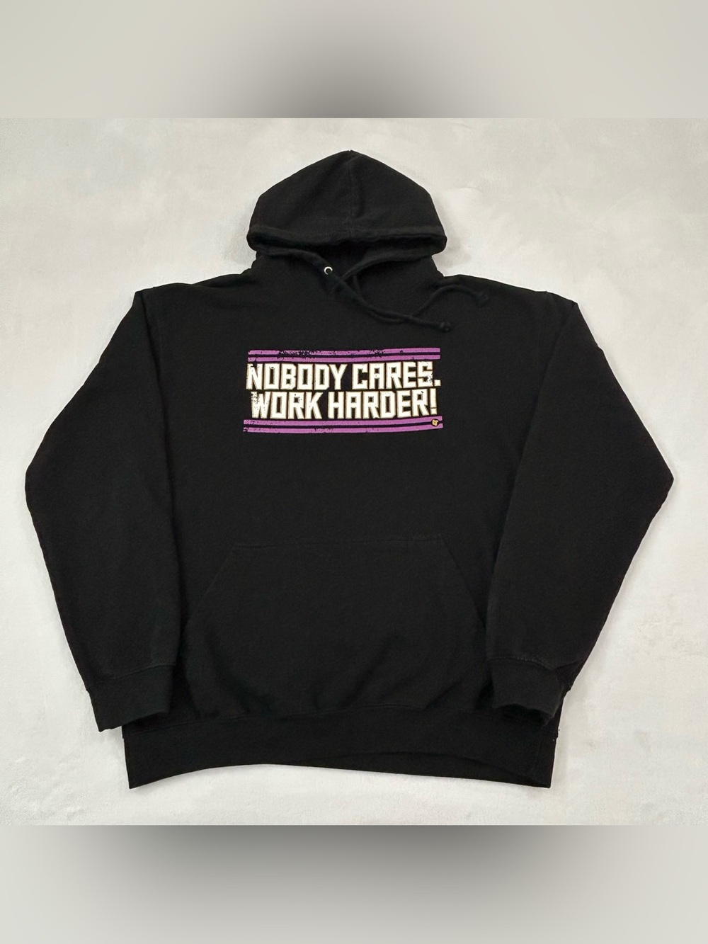Breaking T Nobody Cares. Work Harder! Black Graphic Print Hoodie Sweatshirt Sz L